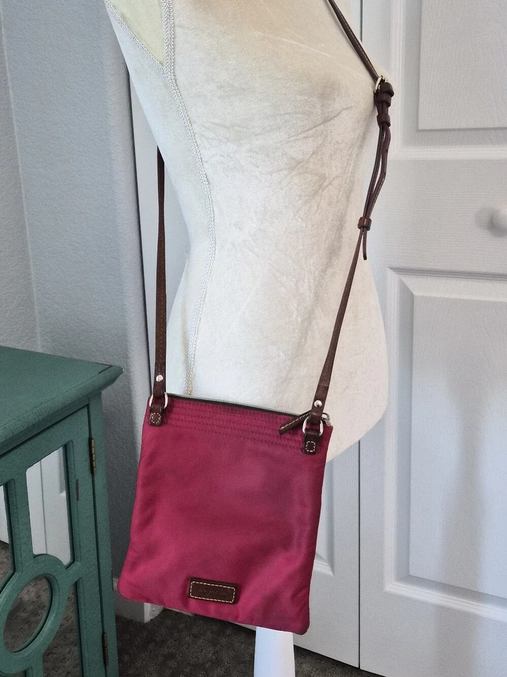 Dooney & Bourke North South Triple Zip Crossbody Bag Red Nylon Preppy Classic